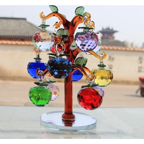 Crystal Apple Tree Ornaments with 6/812pcs Hanging Faceted Apples Home Decor Figurine Christmas New Year Crafts Gifts Souvenir