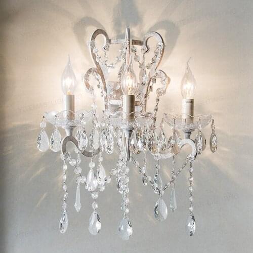 Crystal wall lamp vintage white home wall decor interior gold wall sconce lighting bedroom wall decoration lamp for living room