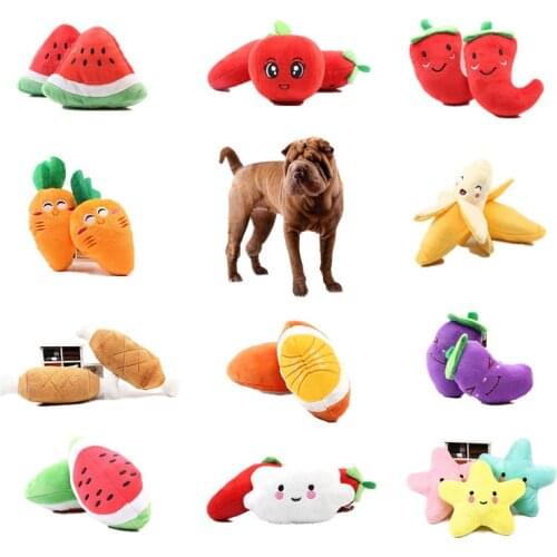1PC Fruit Vegetable Chicken Drum Bone Squeak Toy for Dog Puppy Plush Pepper Eggplant Radish Duck Chew Training Sounding Pet Toys