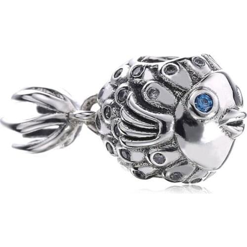 925 Sterling Silver Wonderful fish mosaic blue Crystal eye Beads Fits Pan Bracelets & Necklaces DIY Jewelry making
