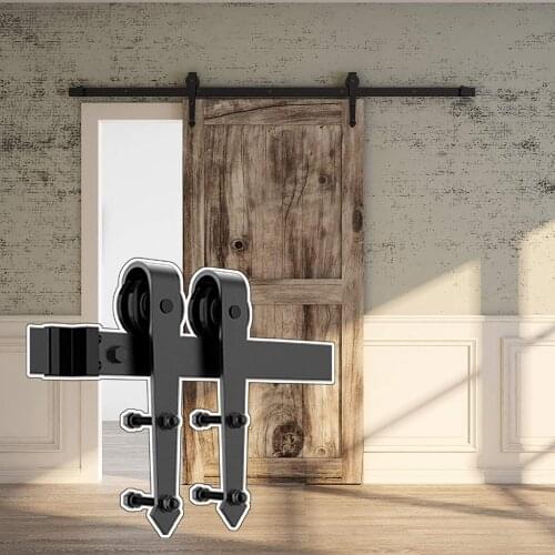 JACHOR 6.6FT Arrow Shape Barn Door Slide Hardware Kit Hanger Roller Tracks Carbon Steel Single Door Hardware