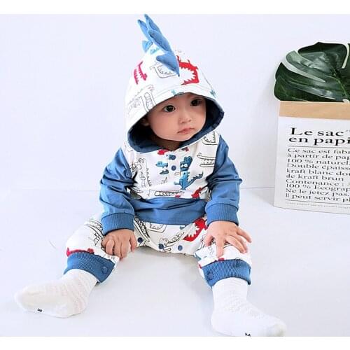 Hooyi Baby Clothing One Piece Romper Boys Dinosaur Crocodile Overalls Toddler Baby Cartoon Hoodies Outfit Long Sleeves Pajamas