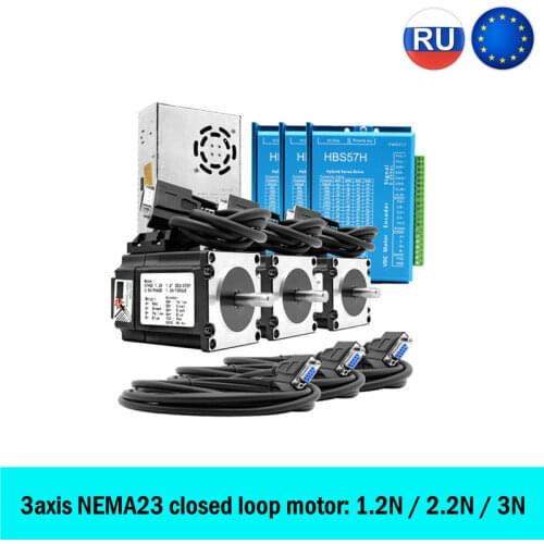 3 axis Closed loop motor kit: nema 23 Stepper motor Closed Loop system+servo Drive HBS57H with 3M cable cnc part