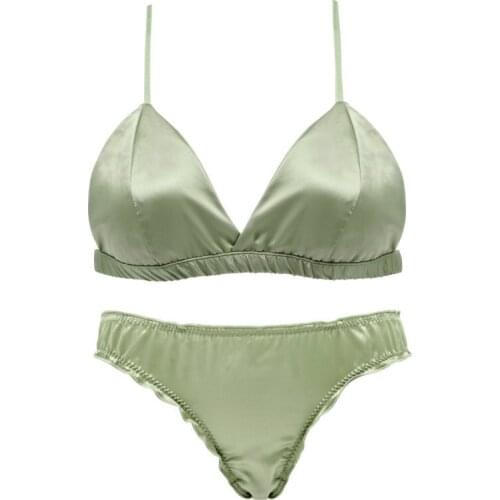 Bralette Wire Free Satin Bra Set thin Triangle Cups Solid Color Bra and Panty Set Lingerie Underwear Women Brassiere