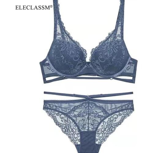 Sexy lace female big chest bra briefs suit women embroidery ruffled lace edges lingerie with panties set female