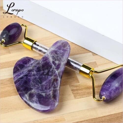 Amethyst Roller Facial Massager Natural Jade Quartz Scraper Massager Natural Jade Amethyst Face-lift Massage Tool Skin Care