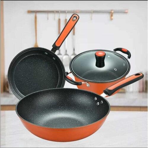 Monix Copper-set 3 non-stick Copper finish aluminium pans. Induction vitroceramic gas kitchen Set