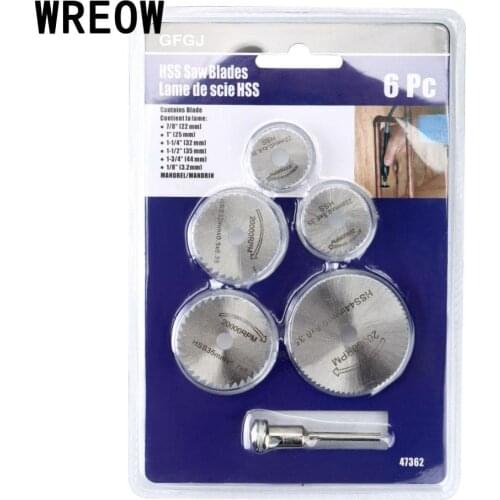 6pcs/Set HSS Mini Circular Saw Blade Woodworking Cutting Discs Drill For Rotary Tools Dremel Metal Cutter Power Tool Mandrel Set
