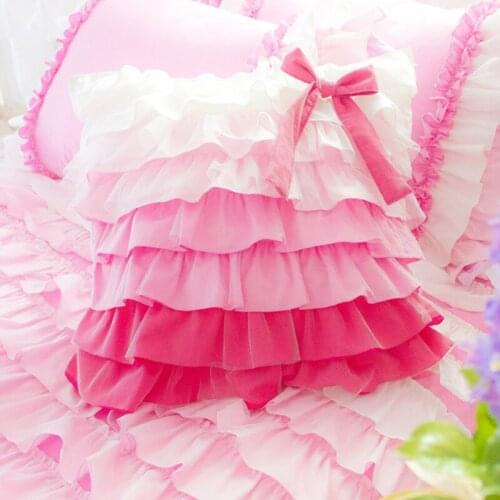 Top fashion Rainbow decorative pillowcase cotton with yarn cake layers romantic cushion cover for wedding bedding pillow cover