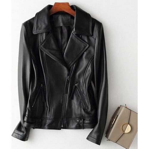 Fashion Women Leather Jacket Streetwear Short Biker Sheepskin Coat Woman Slim Korean Womens Clothing Jaqueta Feminina WPY3658