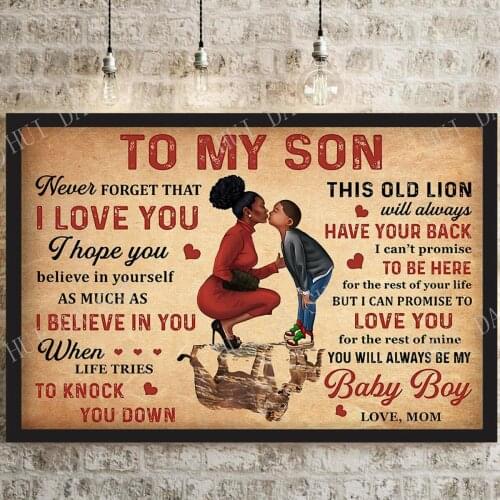 To My Son Never Forget That I Love You Poster, Black Mom Art Print, African America Canvas, Mother and Son Wall Art,Gift For Son