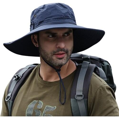 12CM Mens Outdoor Wide Brim Fisherman Hat Solid Waterproof Sun Hat Fishing Cap Panama Hat New Style