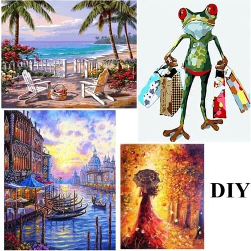 DIY Kits Digital Oil Painting Pure Hand-painted Frog Landscape Canvas Without Frame Oil Picture Drawing Coloring By Number Decor