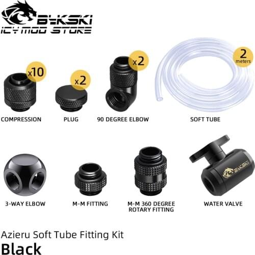Azieru Soft Tube Fitting Kit Beginner Level Hose Compression 90 Degree Elbow Plug Water Valve 3-way Connector 2-meter Hose Combo