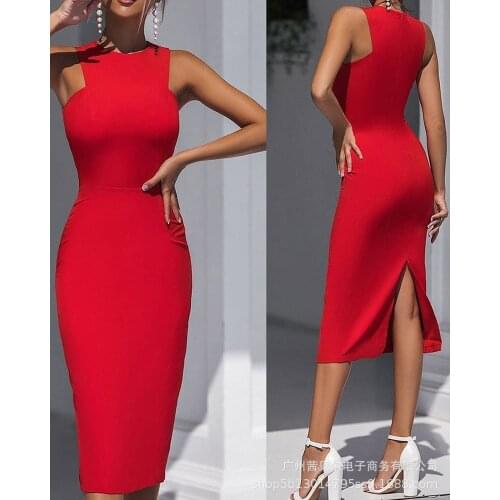 2021 new red sleeveless dress slim sexy