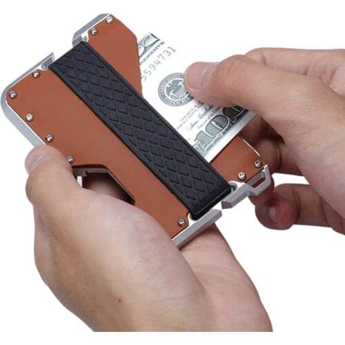 New Design Card holder Aluminum Metal RFID Blocking Credit Card Holder Genuine Leather Minimalist Card Wallet For Men 3 Colors