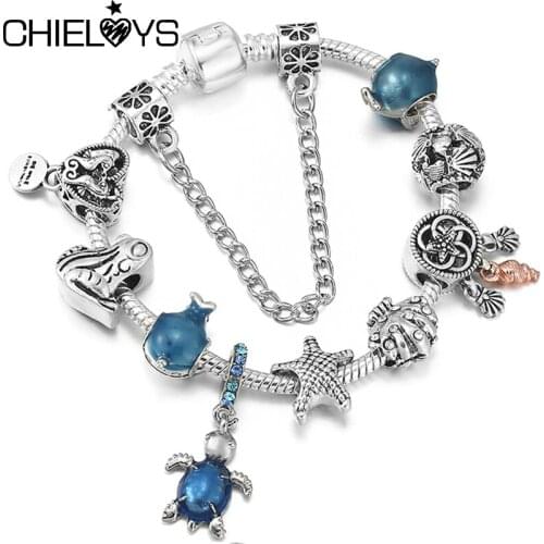 New Design Silver Color Crystal Frog Shell Dolphin Beads Charm Bracelet Fit DIY Brand Bracelet For Women Men Summer Jewelry Gift