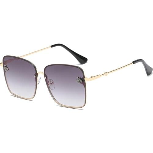Small Bee Gradient UV400 Shield Big Oversized Square Metal Sunglasses Women