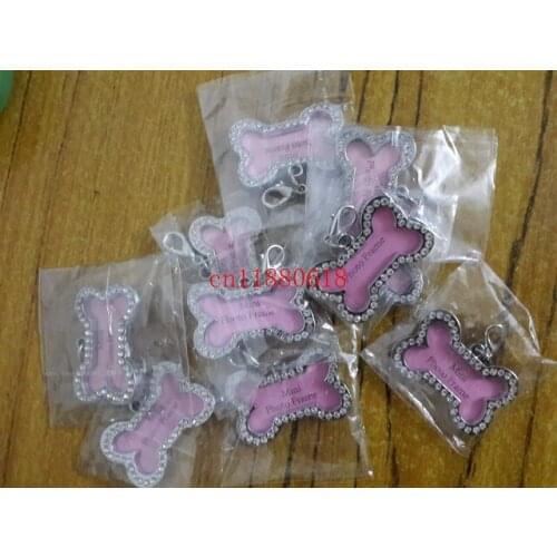 Free Shipping 40x25mm Pet Collar ID Tag Dog Name Tag Rhinestone Bone Shape Doggie Boutique Puppy Crystal Photo Frame