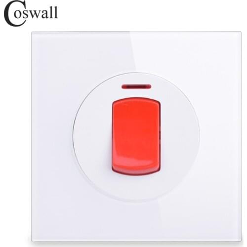 Coswall 20A DP Switch With Neon Glass Panel For Water Heater On / Off Wall Electric Switch For Air Conditioner R11 Series