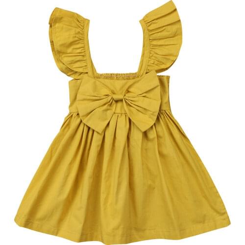Newborn Kid Baby Girl Ruffle Bow Dress Princess Clothes Outfits Summer Sleeveless Girl Dresses