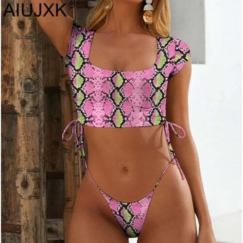 AIUJXK New Arrival 2019 Summer Neon Snake Print Bikini Women Beach Wear Bandage Thong Swiming Suit 2 Piece Set Swimsuit Woman