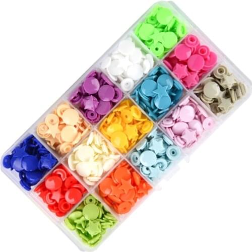 MIX KAM 15 colors stars resin snap buttons T5 caps 12 mm 150 sets plastic box packing separately