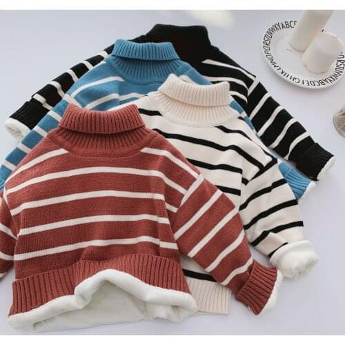 Toddler Boys Sweaters Autumn Winter Thicken Plus Velvet Sweater for Boys Kids Clothes New Arrival Casual Stripes Baby Pullover