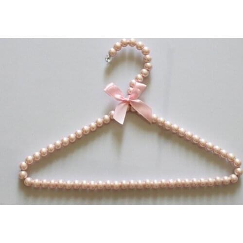 Cute 30cm pink and white child/baby ABS plastic pearl clothes hanger with bowknot drying racks clothes rack drying hanger