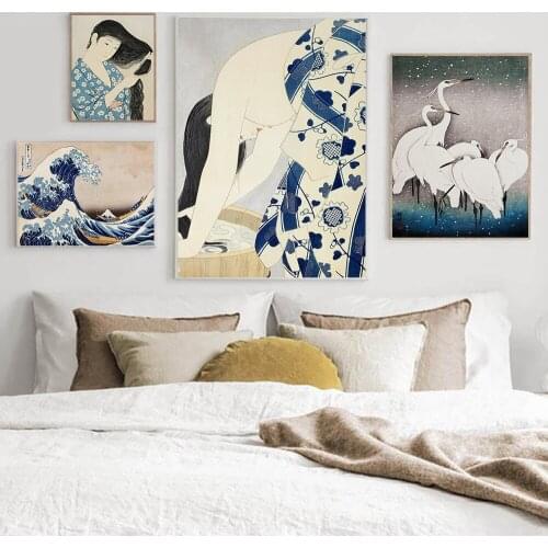 Vintage Japanese Nude Woman Poster Prints Wave Kanagawa Art Canvas Painting Wall Pictures For Living Room Oriental Home Decor