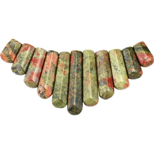 SUNYIK Unakite Gem stone Bars Sticks Shiled Loose Beads Pendant Jewelry Making,11Pcs/Set