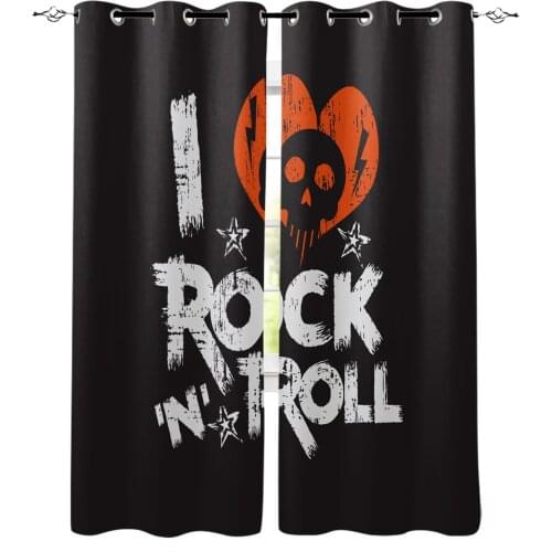 Heart-Shaped Skull Rock And Roll Retro Window Curtain Living Room Kitchen Curtain Panel Blackout Curtains for Bedroom