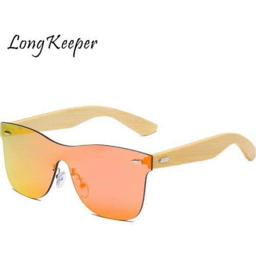 Mirror Lens Square Sunglasses Men Wooden Legs Sunglasses One Piece Driving Glasses Wood Bamboo Arms Oculos De Sol Masculino