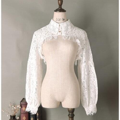 White Hollow Out Floral Lace Turn-down Collar Lantern Sleeve Short Korean Style Fashion Blouse Women Elegant Shirt Vintage Top