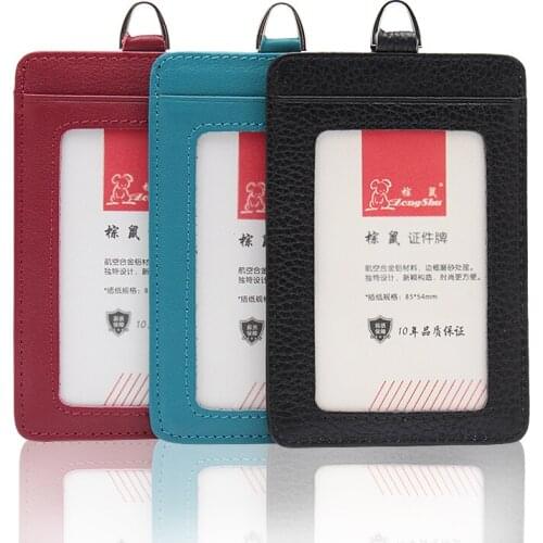 Zongshu genuine leather business badge new black soft vertical&horizontal ID card holder Supervisor neck name card cover case