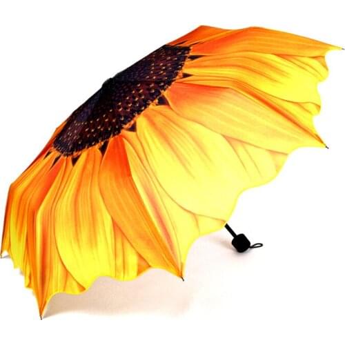 Sunflower rubber handle 3 fold 8 skeleton umbrella UV protection sun umbrella folding creative sunflower sunny umbrella