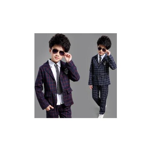 2018 winter Big Boys Plaid Suit England Style Boys Formal Wedding Blazer Suit Boys Christmas boys Suit 2 pcs: pants+jackets