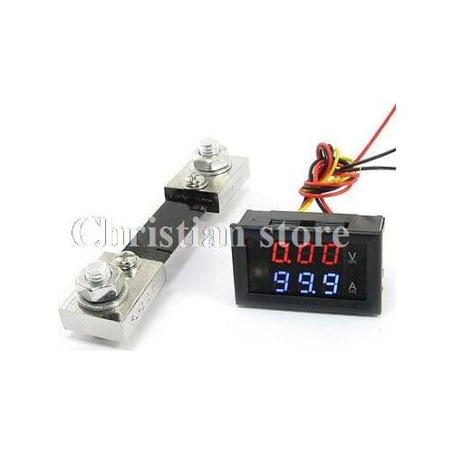 3-Digital LED Dual Display 0-100V/100A DC Volt AMP Meter + 100A/75mV Shunt