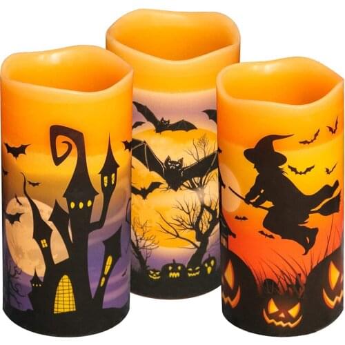 3 pcs Halloween Flameless Flickering LED Candles Battery Operated Carnival Candle Light with 6-Hour Timer For Home Party