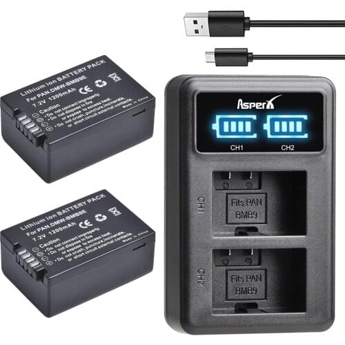 2Pc DMW-BMB9 DMW-BMB9E DMW BMB9 Battery + LED Dual Charger for Panasonic Lumix DMC FZ40K FZ45K FZ47K FZ48K FZ60 FZ70 FZ100 FZ150