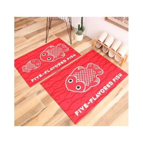 Five -playored fish printed velvet mat rug doormat anti slip carpet living room bedside mat foot pad kitchen