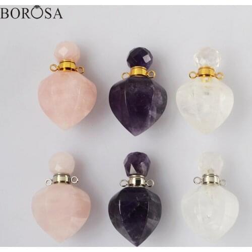 BOROSA Gold/Silver Plated Multi-kind Stone Faceted Essential Oil Bottle Perfume Bottle Diffuser Connector for Necklace WX1832