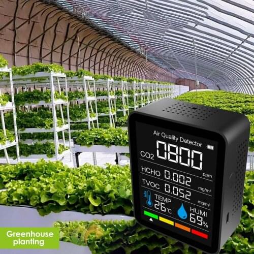 5 In1 CO2 Meter Digital Temperature Humidity Sensor Tester Air Quality Monitor Carbon Dioxide TVOC Formaldehyde HCHO Detector