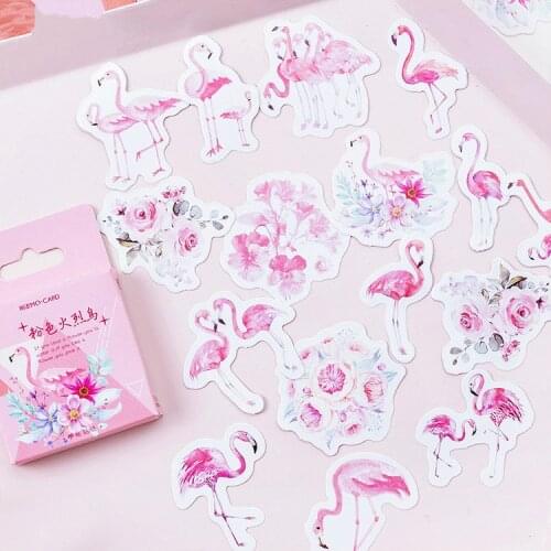 45Pcs/Set Flamingo Decorative Cute Cartoon Stickers Scrapbooking Sticky Label Diary Stationery Album Stickers School Tools