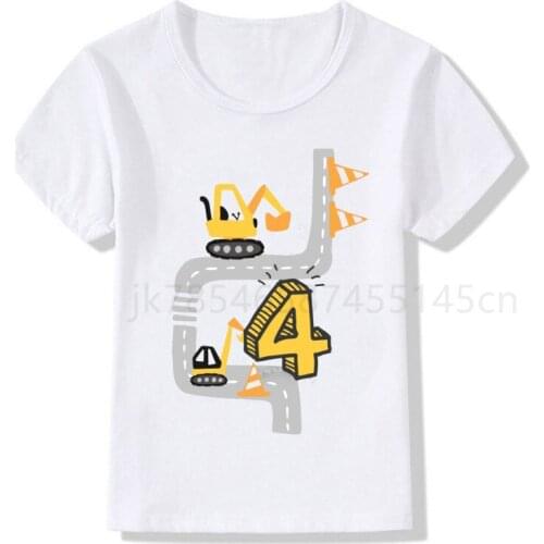 Excavator Forklift Birthday Number Print T-shirt Child Police Car Birthday Boy T-shirt Boy Girl Funny Gift T-shirt Gift Set