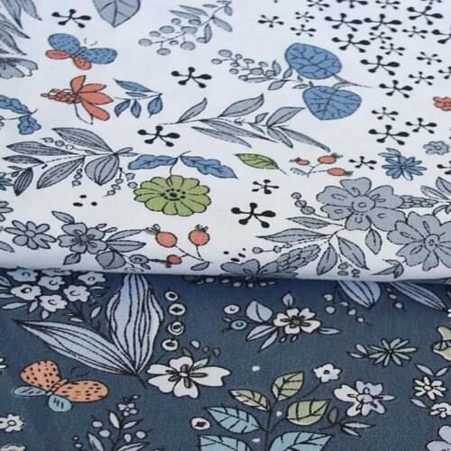 Graceful 50x40cm Grey & White Leaf Flower Printed Cotton Fabric Bundle DIY sewing Doll Cloth Tablecloth