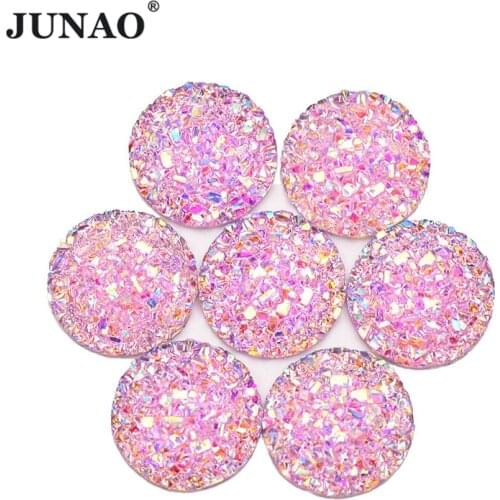 JUNAO 50pcs 12mm Light Purple AB Round Flatback Resin Rhinestone Glitter Crystal Stone Beads Non Hotfix Scrapbook Strass Craft