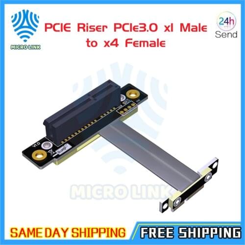PCIE Riser PCIe3.0 x1 Male to x4 Female Cable EMI Shielding 8Gbps PCI-E III 1x 4x Riser Extender Ribbon Cable Elbow Right Angled