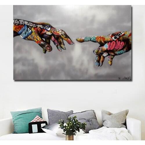 Graffiti Canvas Painting Hands of God Nordic Pictures Painting Wall Art Canvas Graffiti Prints Poster Living Room Home Decor