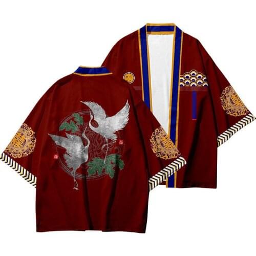 Samurai Crane Japanese Style Kimono Haori Men Women Cardigan Chinese Dragon Traditional Japanese Clothing Casual Clothes